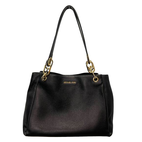 Michael Kors Trisha Black Pebbled Leather Purse Handbag Triple Gusset - Picture 2 of 13